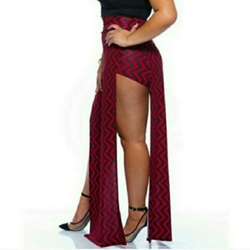 Plus Size Chevron High Side Split Skirt Short Red